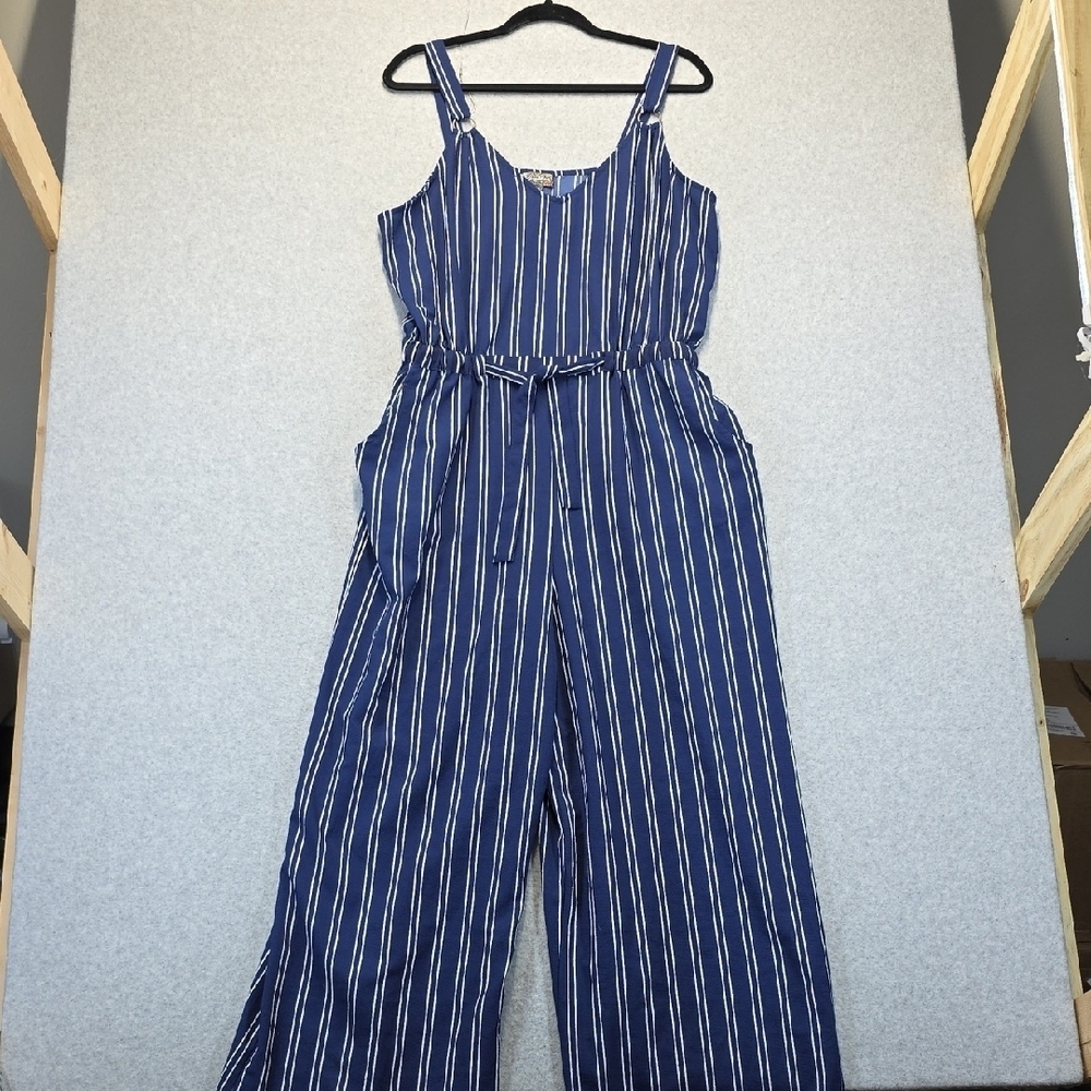 J.Gee Navy & White Stripe Wide-Leg Jumpsuit